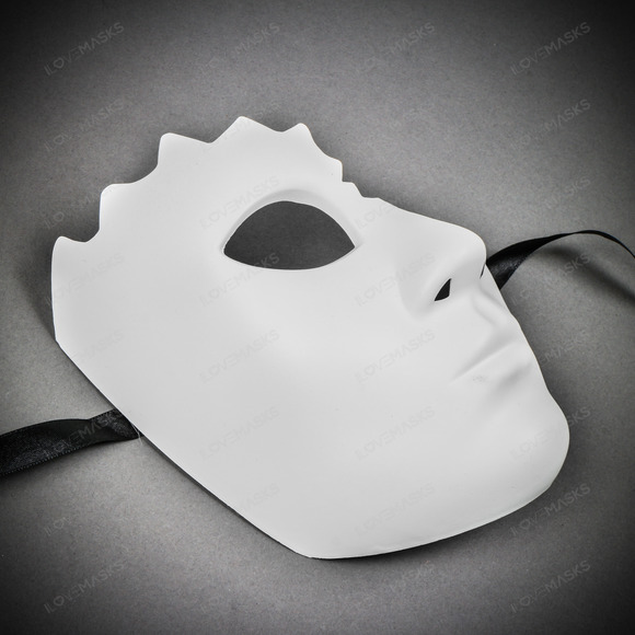 Unpainted Half Face Cracked Phantom Masquerade Mask - White - Picture 4 of 10